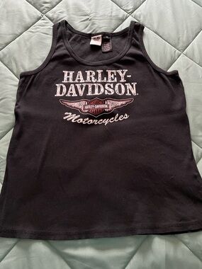 Harley-Davidson Black Tank Top with White Logo and Red Accent